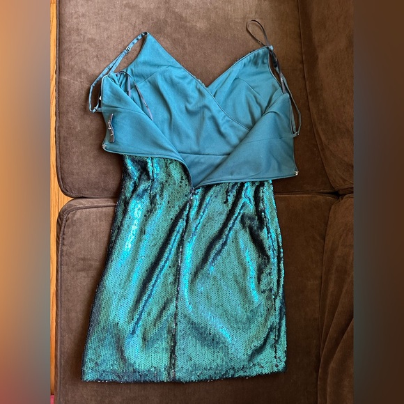 Lulus Beautiful Teal Green Sequin Dress Zip In Back adjustable st… - Picture 7 of 14